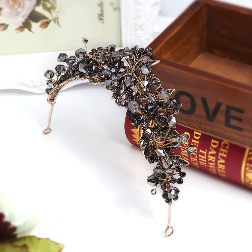Baroque Black Crystal Bridal Tiaras Crown Rhinestone Pageant Bride Wedding